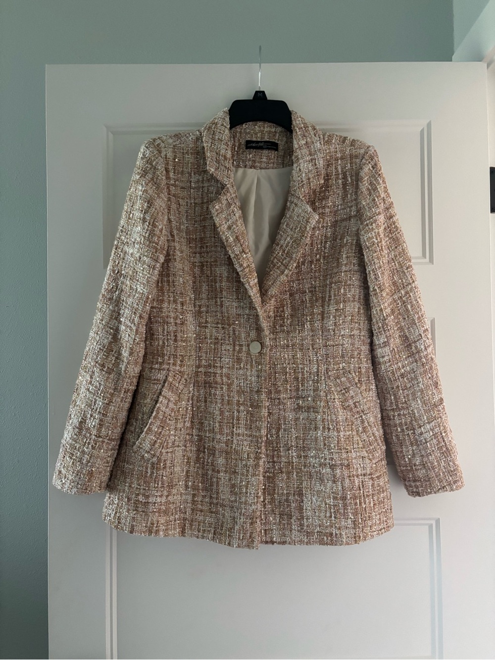 Women's Beige pink and gold  Multitone Tweed Blazer Jacket M